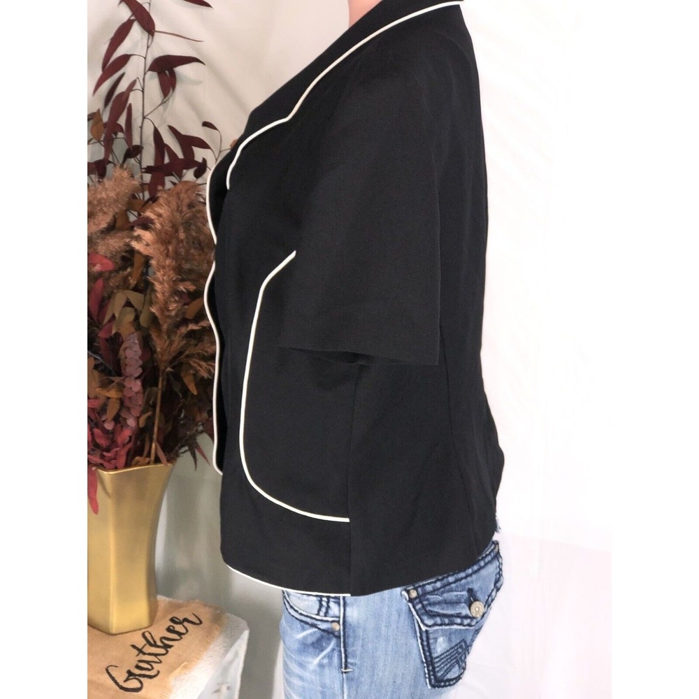 Perceptions Womens Blazer Jacket Sz  16 Black Button-Up Short Sleeve - Picture 5 of 8